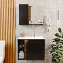 Ver imagem 2 de Gabinete Banheiro Lotus com 2 Portas Espelheira e Cuba Preto Fosco/ripa 3d