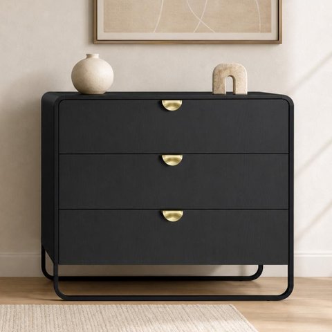 Cômoda para Quarto 3 Gavetas Industrial Orgânico 90cm Alek A03 Nero Preto - Lyam Decor