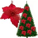 Ver imagem 1 de Flores Árvore Natal Gliter Vermelho Decoração 25cm Kit 4pçs