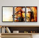 Ver imagem 2 de Kit 3 Quadros Decorativos Jesus e leão 45x34cm:madeira Branca