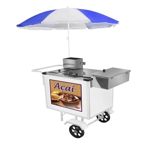 Carrinho de Açaí Luxo Branco com Guarda Sol