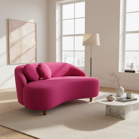 Namoradeira Sofá Feijão Cancún 130cm Orgânica Veludo Rosa Pink