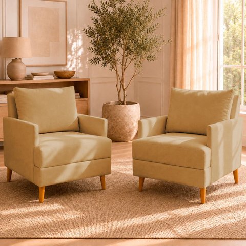 Kit 2 Poltronas Decorativas Serena Suede para Sala Recepção Escritório Conforto Luxo Contemporâneas