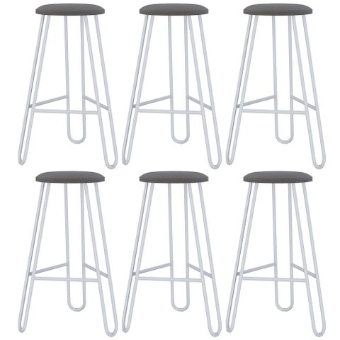 Kit 06 Banquetas Baixa Bar Cozinha Sala de Jantar Áris C01 Branco Linho Fendi Cinza - Lyam Decor
