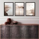 Ver imagem 1 de Kit 3 Quadros Decorativos Praia Bege e Marrom 33x24cm:madeira Branca