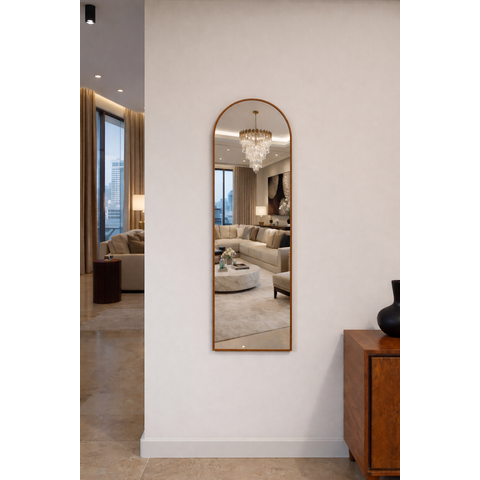 Espelho Decorativo com Couro Caramelo 90x40cm Sofisticada para Ambientes Refinados