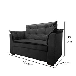 Sofá 2 Lugares para Sala Moderno Confortável Aurora Suede Preto - 3