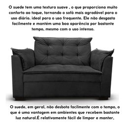 Sofá 2 Lugares para Sala Moderno Confortável Aurora Suede Preto - 5
