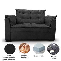 Sofá 2 Lugares para Sala Moderno Confortável Aurora Suede Preto - 4
