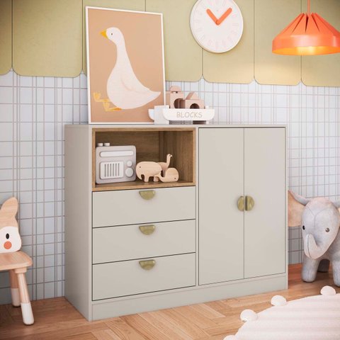 Cômoda Infantil/juvenil com 3 Gavetas 2 Portas Dl1080 Lille