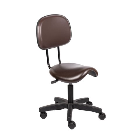 Cadeira Sela Marrom com Encosto Giratoria 55cm Estética Dentista Consultorio Popmov Sela Encosto Pp