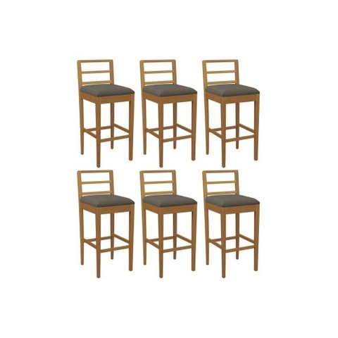 Kit 6 Banquetas Sala Jantar Sofia 1bmm006ca Premium Madeira Maciça 6 Un Carvalho/linho Escuro -