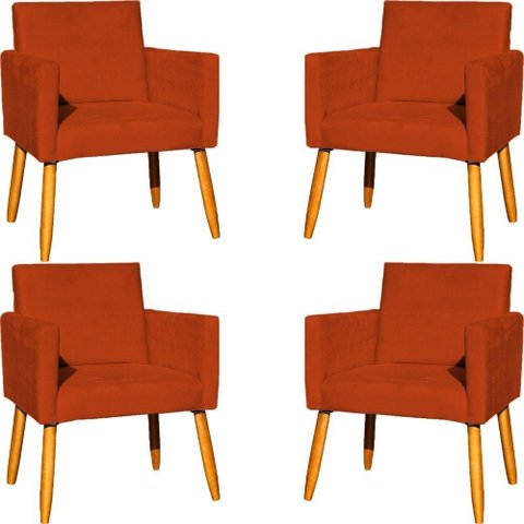 Kit 4 Poltrona para Sala Recepção Consultório Cadeira Nina Pés Palito Terracota Suede