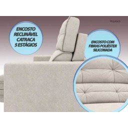 Sofá Pegasus 2,50M Assento Retrátil e Reclinável Velosuede Areia - NetSofás - 7