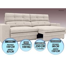 Sofá Pegasus 2,50M Assento Retrátil e Reclinável Velosuede Areia - NetSofás - 5