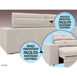 Sofá Pegasus 2,50M Assento Retrátil e Reclinável Velosuede Areia - NetSofás - 6