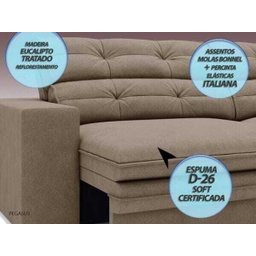 Sofá Pegasus 2,50M Assento Retrátil e Reclinável Velosuede Capucinno - NetSofás - 2