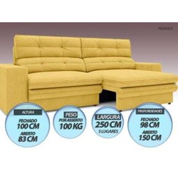 Sofá Pegasus 2,50M Assento Retrátil e Reclinável Velosuede Canário - Netsofás - 5