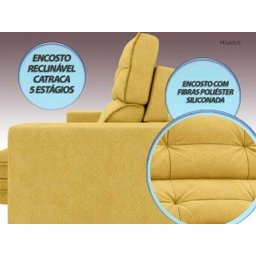 Sofá Pegasus 2,50M Assento Retrátil e Reclinável Velosuede Canário - Netsofás - 7