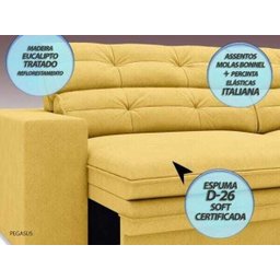 Sofá Pegasus 2,50M Assento Retrátil e Reclinável Velosuede Canário - Netsofás - 2