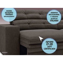 Sofá Pegasus 2,50M Assento Retrátil e Reclinável Velosuede Chocolate - Netsofás - 2