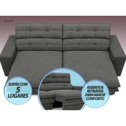 Sofá Pegasus 2,50M Assento Retrátil e Reclinável Velosuede Cinza - NetSofás - 3