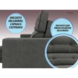 Sofá Pegasus 2,50M Assento Retrátil e Reclinável Velosuede Cinza - NetSofás - 7