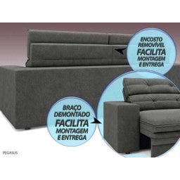 Sofá Pegasus 2,50M Assento Retrátil e Reclinável Velosuede Cinza - NetSofás - 6