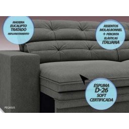 Sofá Pegasus 2,50M Assento Retrátil e Reclinável Velosuede Cinza - NetSofás - 2