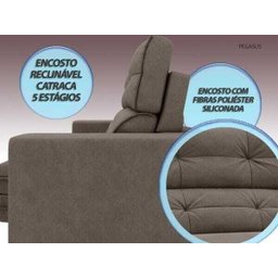Sofá Pegasus 2,50M Assento Retrátil e Reclinável Velosuede Marrom - Netsofás - 7