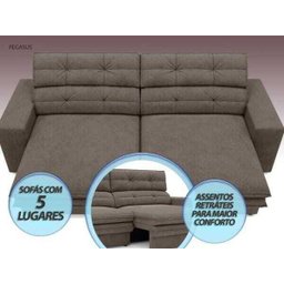 Sofá Pegasus 2,50M Assento Retrátil e Reclinável Velosuede Marrom - Netsofás - 3
