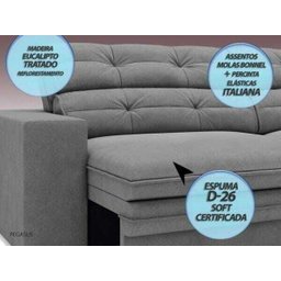 Sofá Pegasus 2,50M Assento Retrátil e Reclinável Velosuede Grafite - NetSofás - 2