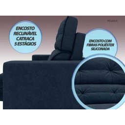 Sofá Pegasus 2,50M Assento Retrátil e Reclinável Velosuede Petróleo - NetSofás - 7