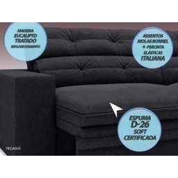 Sofá Pegasus 2,50M Assento Retrátil e Reclinável Velosuede Preto - NetSofás - 2