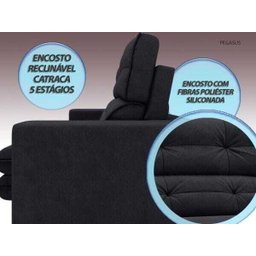 Sofá Pegasus 2,50M Assento Retrátil e Reclinável Velosuede Preto - NetSofás - 7