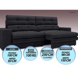 Sofá Pegasus 2,50M Assento Retrátil e Reclinável Velosuede Preto - NetSofás - 5