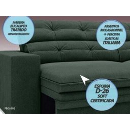 Sofá Pegasus 2,50M Assento Retrátil e Reclinável Velosuede Verde - NetSofás - 2