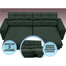 Sofá Pegasus 2,50M Assento Retrátil e Reclinável Velosuede Verde - NetSofás - 3
