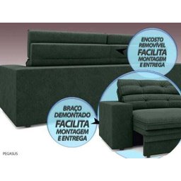 Sofá Pegasus 2,50M Assento Retrátil e Reclinável Velosuede Verde - NetSofás - 6