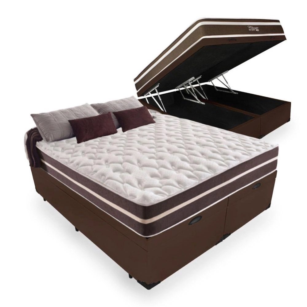 Cama box baú queen + colchão de molas classic superlastic queen - Anjos 158x198:Marrom