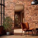 Ver imagem 1 de Espelho do Pinterest Corpo Inteiro de Chão Borda em Couro 3cm Grande 70x170cm - Mod. Tetris Caramelo