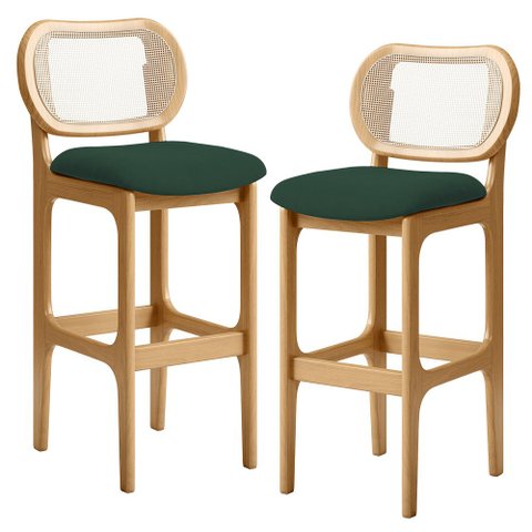 Kit 02 Banquetas Altas Para Cozinha Bancada Sala Tela Betta Fixa L02 Suede Verde Musgo - Lyam Lyam D