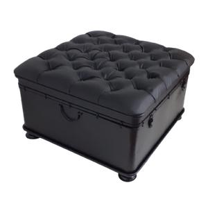 Baú Capitonê Quadrado em Couro Ecológico - Preto