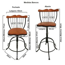 Kit com 3 banquetas bistrô rustica ferro e madeira artesanal - 2