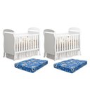 Ver imagem 1 de Kit Gêmeos Berço Mini Cama Danny Branco Fosco com Colchões Baby Physical - Reller Móveis
