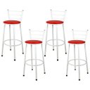 Ver imagem 1 de Kit 4 Banquetas Bistro Alta Epoxi Branca - Assento Vermelho