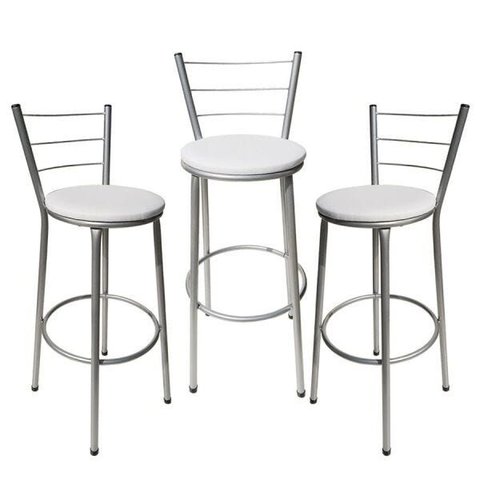 Kit 3 Banquetas Epoxi Cinza Assento Branco