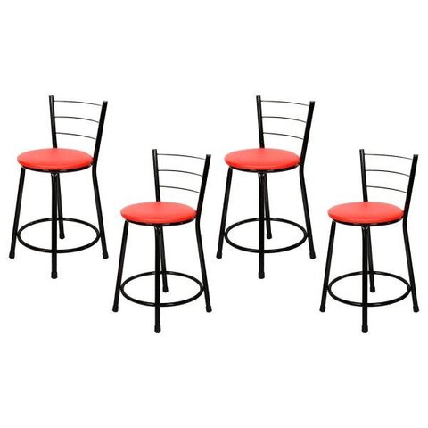 Banquetas Baixa para Cozinha Preto 4un Assento Vermelho