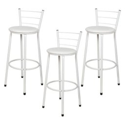 Kit 3 Banquetas Epoxi Branco Assento Branco - 1