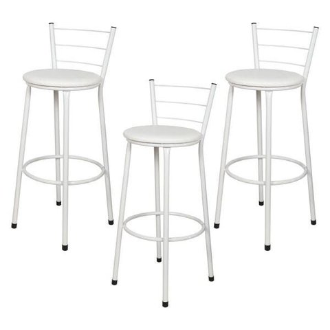 Kit 3 Banquetas Epoxi Branco Assento Branco